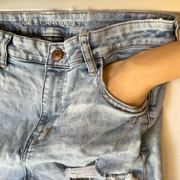 American Eagle Women Skinny Jeans size 16R US Blue Mid Rise Stretch Frayed - Picture 7 of 12